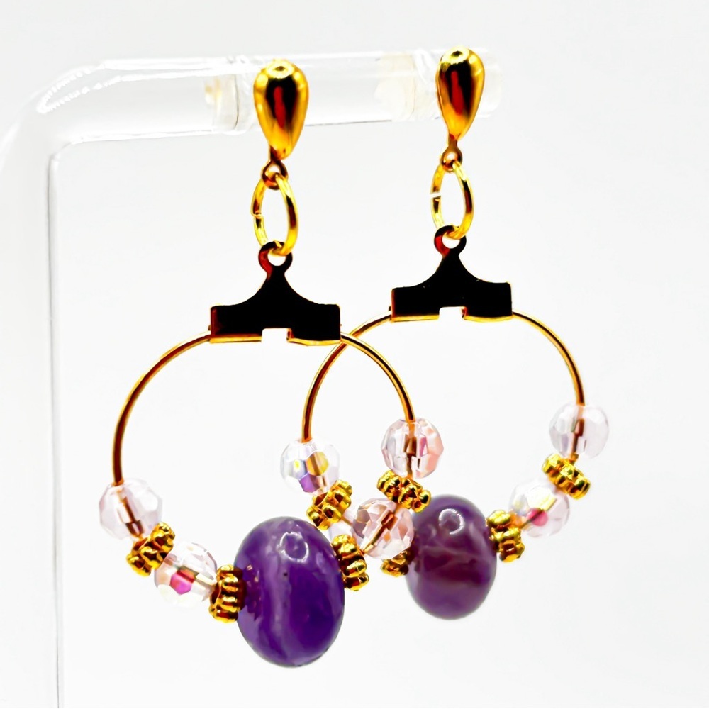 NWOT 18k gold plated stainless steel anxiety soothing amethyst, handmade ❤️